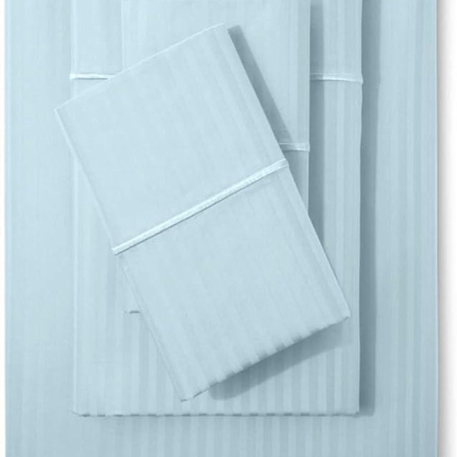Feather & Stitch California King Size Damask Bed Sheets|100% Soft Cotton Breathable BedSheet 4 Pc Set 18" Deep Pockets 500 TC Sateen Weave Striped Bedding Mattress Resort Hotel Luxury Decor|Aqua