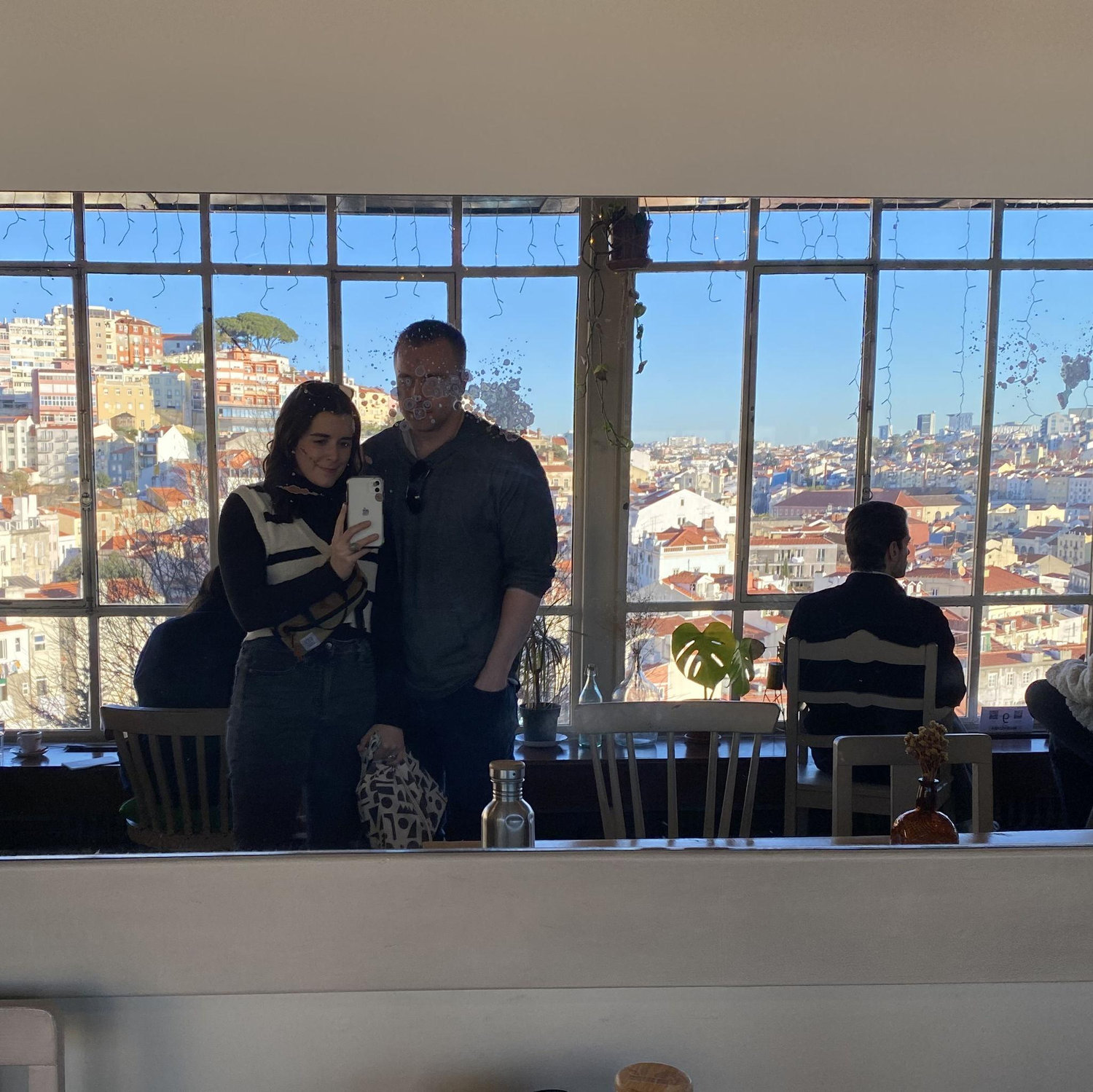 cafe mirror pic in Lisbon, Portugal