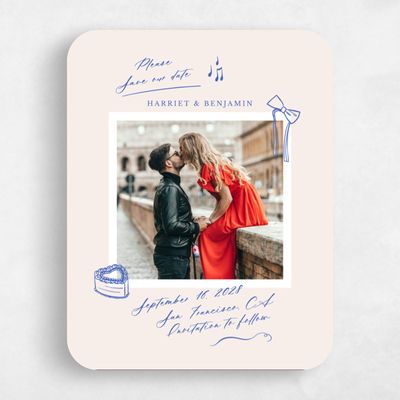 Blue Rounded Wedding Save the Date - Josette Portrait
