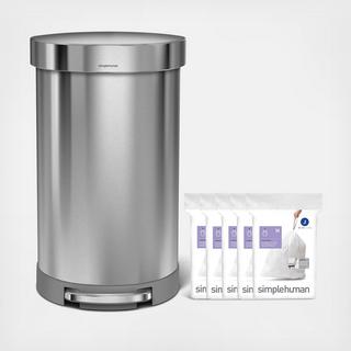 Stainless Steel Rectangular Step Trash Can with 100 Liners Set