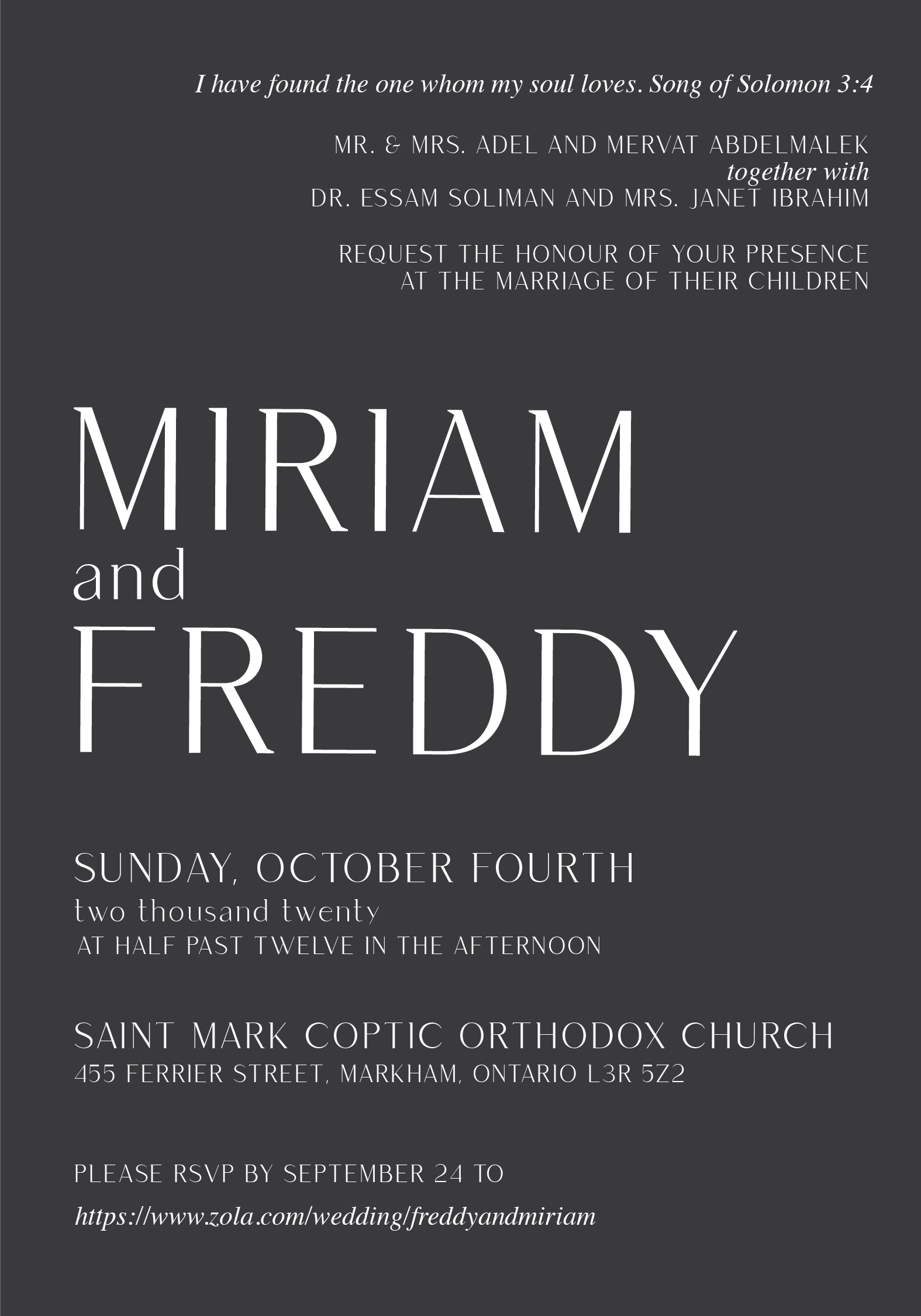 The Wedding Website of Miriam Abdelmalek and Freddy Soliman