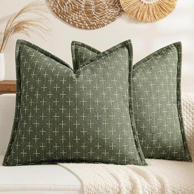 MIULEE Decorative Burlap Linen Throw Pillows Covers 20x20 Inch Olive Green Vintage Couch Pillow Covers Outdoor Modern Farmhouse Pillowcase Woven Textured Cushion Cases for Sofa Bed Livingroom