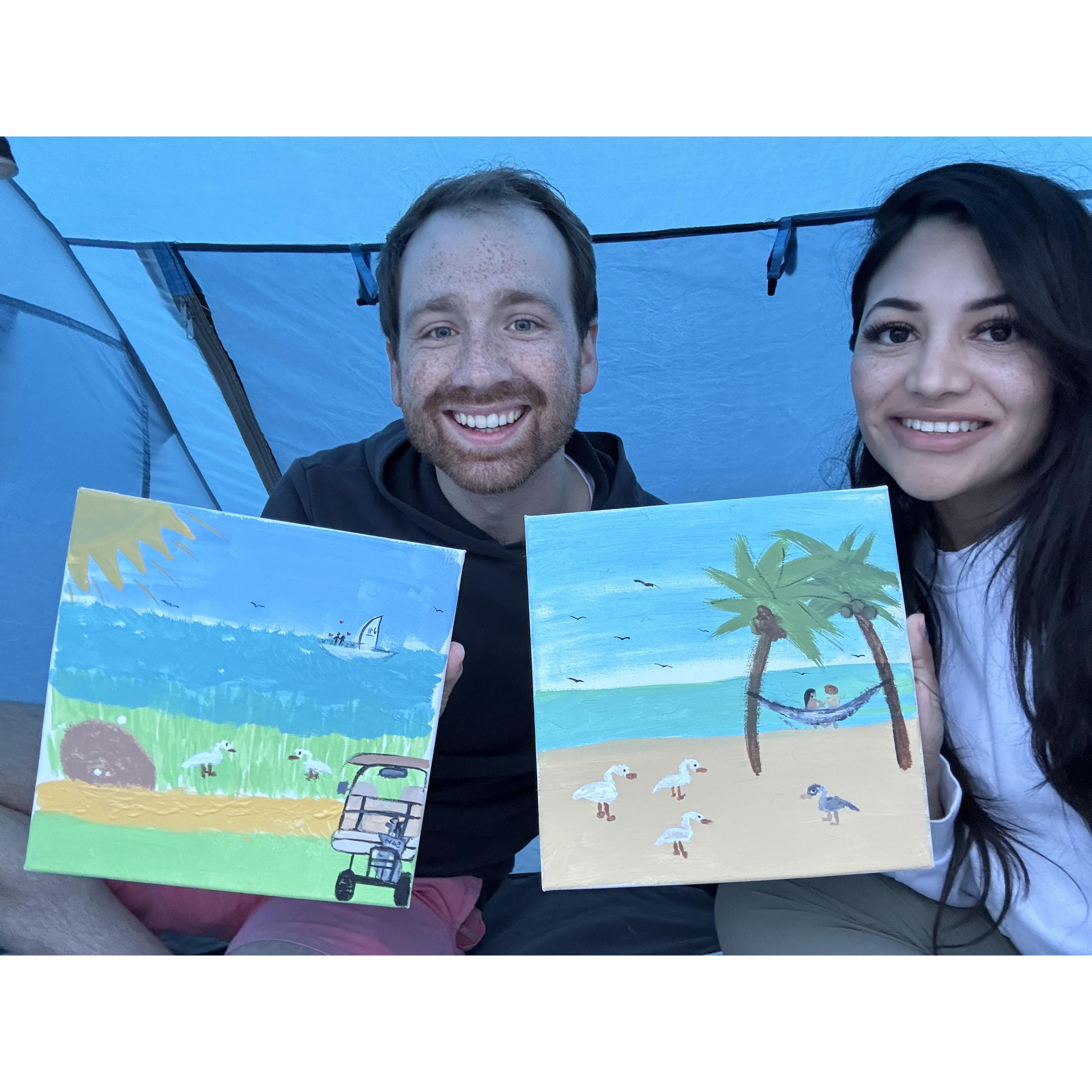 Celebrating Sam's birthday painting by the beach in Capitola. I packed a picnic with champagne, seafood, and baked a chocolate peanut butter cake just for him 🥂🍰 One of my favorite days with him.