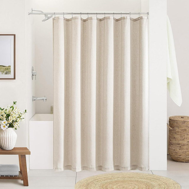 DUKIYO Beige Linen 78 Inch Shower Curtain Extra Long Shower Curtains for Bathroom 78 Length Farmhouse Water Repellent Neutral Tall Drapes Set for Men Bathroom Decor Bath Drapes with Hooks 72x78