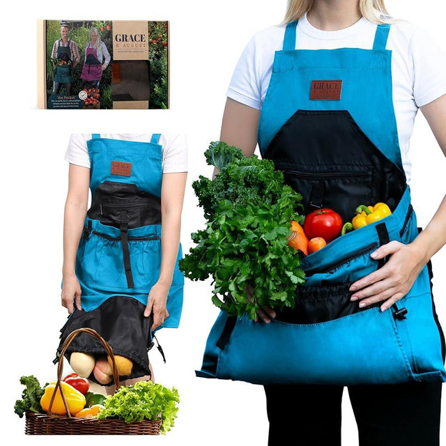 Gardening Apron with Pockets for Women & Men - Garden Apron 7 Pockets & Internal Drawstring Bag - Great Gift