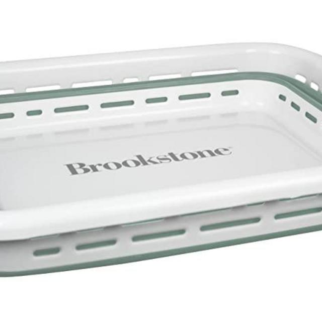 BROOKSTONE, Collapsing Laundry Basket, Comfort Grip Handles, Smart Space Saving Structure, Portable Pop Up Storage Box, only 3 Inches High When Folded, Mint