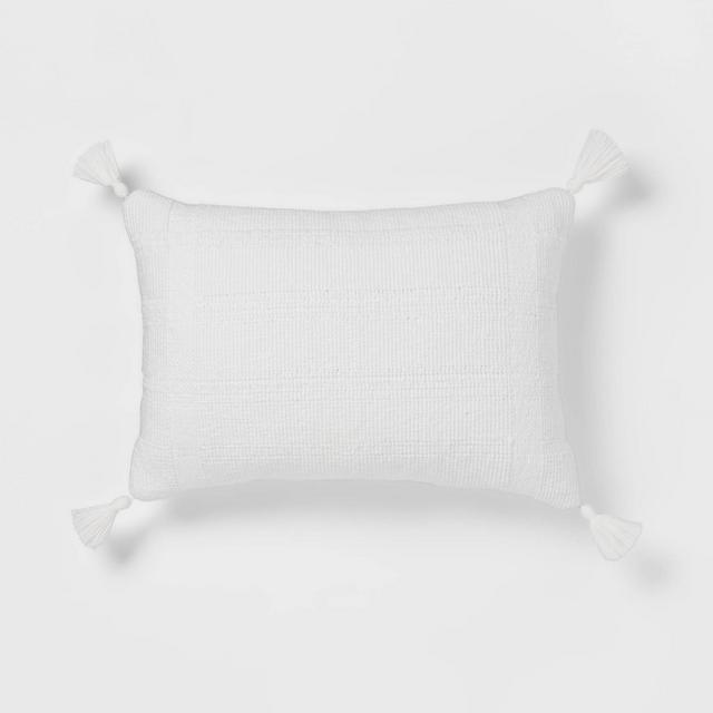 Oblong Textured Tassel Decorative Throw Pillow White - Threshold™
