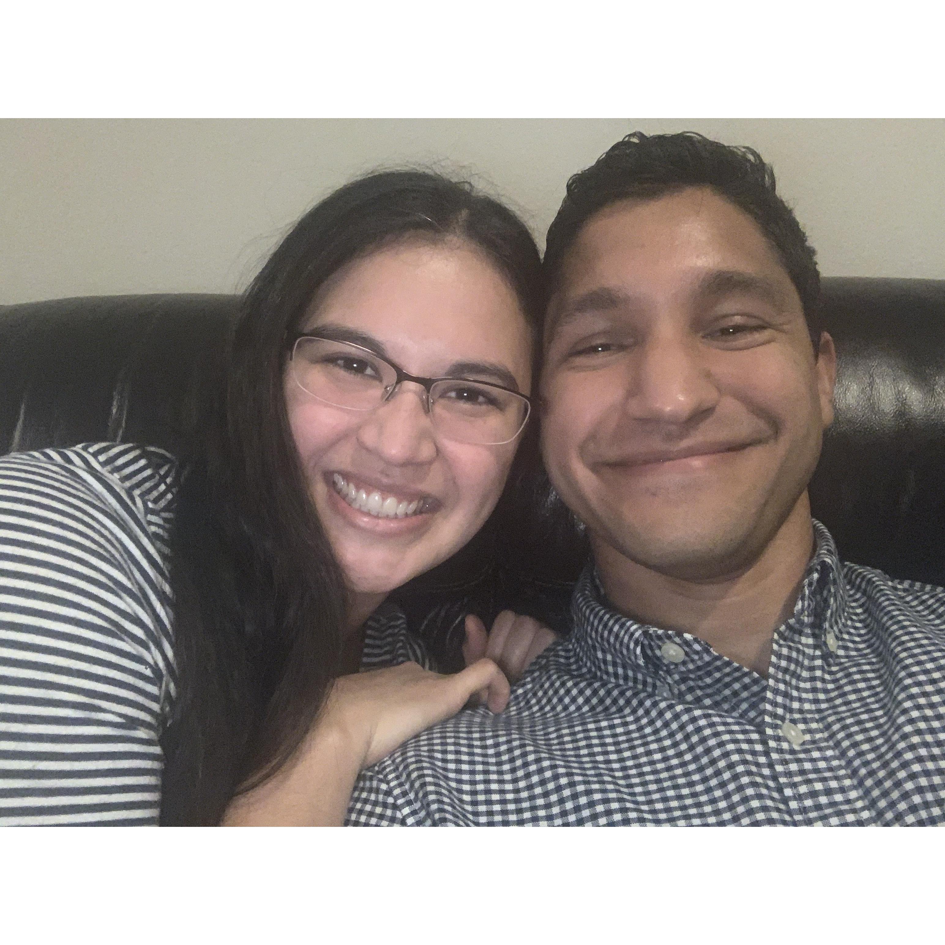The early days of dating started on the couch with wine and a scary movie.