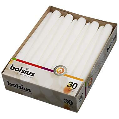 BOLSIUS Long Household White Taper Candles - 10-inch Unscented Premium Quality Wax - 7.5 Hour Long Burning Dripless Candles Bulk pack of 30 for Home Decor, Wedding, Parties and Special Occasions