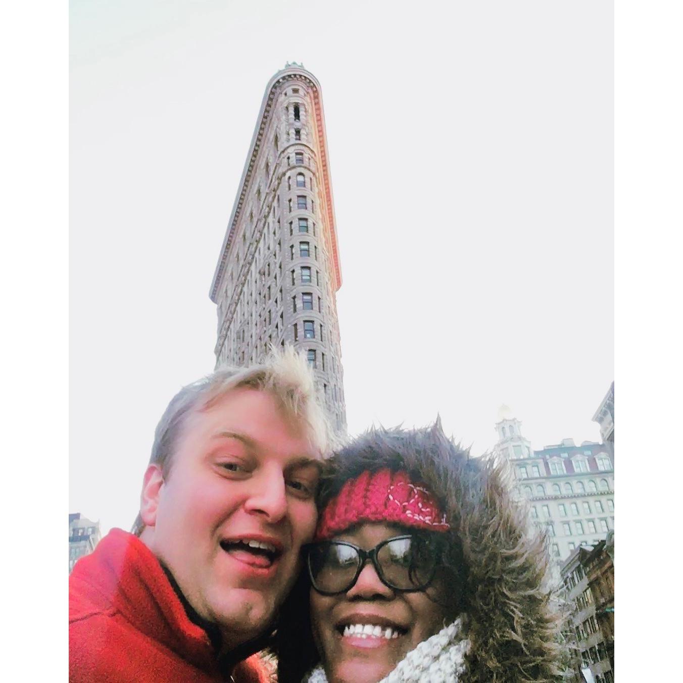 You can't tell, but the temperature was a rare -1 in Manhattan! In front of the Flatiron Building.