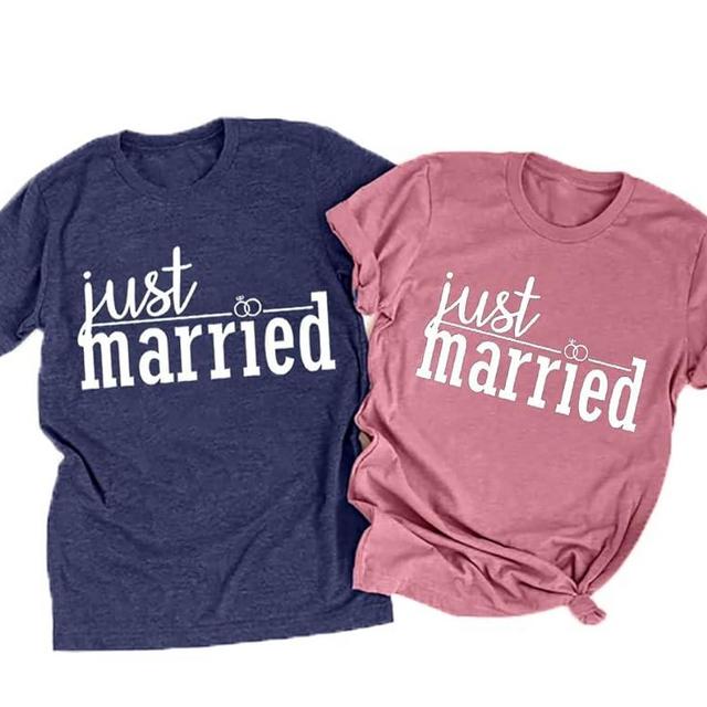 Matching Couples T-Shirt for Husband and Wife Just Married Shirts Wedding Honeymoon Shirts Casual Short Sleeve Tops