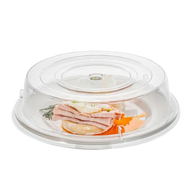 Restaurantware Cater Tek 11 Inch Polycarbonate Plate Covers 10 Shatterproof Dish Covers - Dishwashable For 11 Inch Plates Clear Plastic Splatter Covers Finger Hole Design Endures Up To 210F