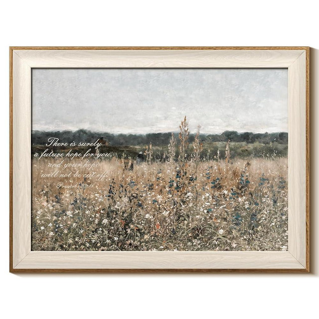 InSimSea Christian Wall Art for Living Home, Framed Landscaope Wall Art Decor Canvas Religious Picture Painting, Christian Artwork Bible Verse Vintage Home Decor Aesthetic, Bible Verse Meadow, 16L x 12W