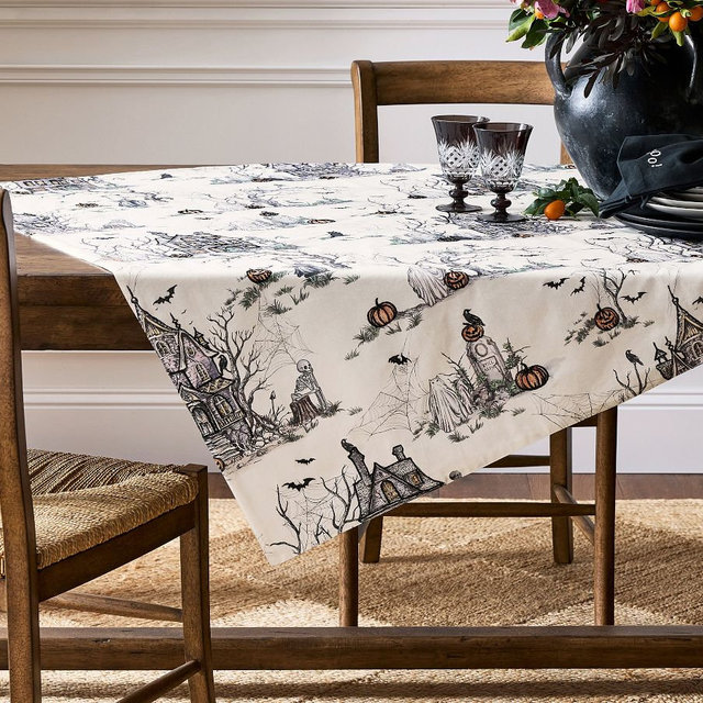 Midnight Manor Embroidered Cotton Table Throw, 50x50"- Multi