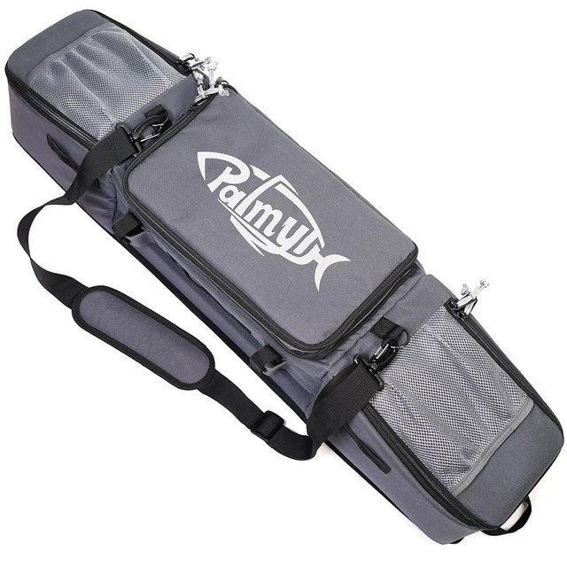 Palmyth Ice Fishing Rod Case Pole Storage Bag with 4 Rods Tube and 9 Pockets Transporter Gear (32", Gray)
