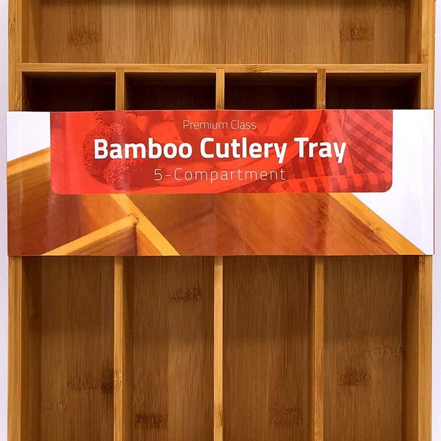 Utopia Kitchen Bamboo Silverware Organizer- 5 Compartments - Bamboo Drawer Organizer Tray - Bamboo Hardware Organizer