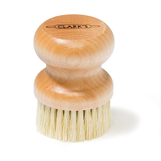 CLARK'S Round Scrub Brush - Maple Construction - Scrub Brush for Cast Iron, Cutting Boards, Butcher Blocks, Countertops, Dishes, and wood surfaces - Proudly made in the USA