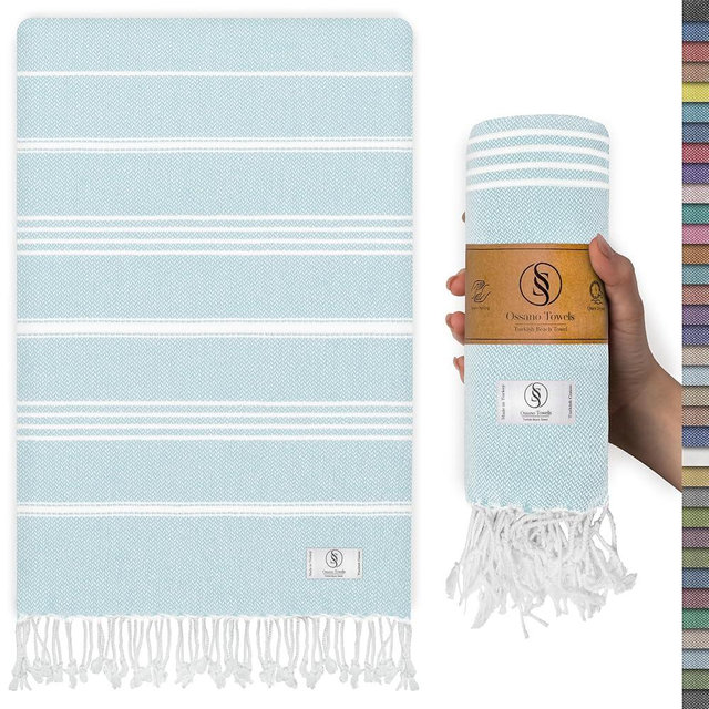 Ossano Turkish Beach Towel Quick Dry & Absorbent Oversized (39" x 71") - Compact, Versatile and Functional as Travel Blanket, Bathroom, Shower, Gym and Pool Towels, Yoga, Bath Mat - Baby Blue