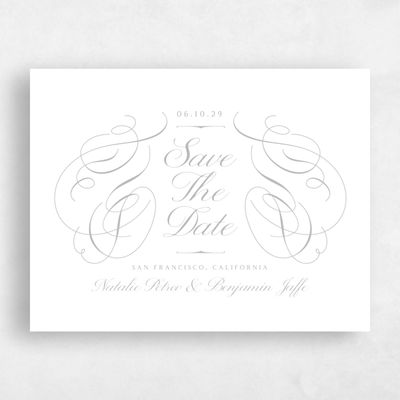 Metallic Silver, Grey Wedding Save the Date - Ventana Landscape Letterpress