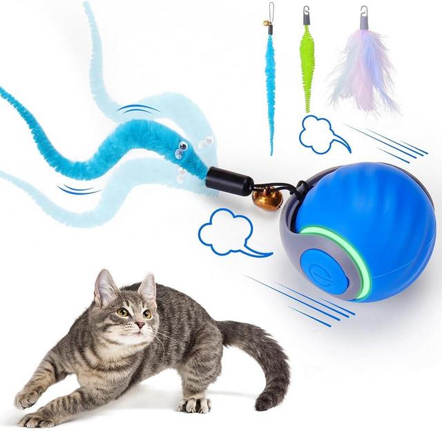 BABORUI Interactive Cat Toy Ball - Automatic Interactive Cat Toys for Indoor Cats with 3 Tails, 2 Speeds Rechargeable Cat Enrichment Toys for Small/Medium/Large Cats to Keep Them Busy