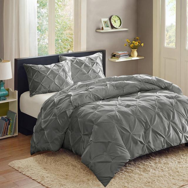 Sweet Home Collection 3 Piece PP Luxury Pinch Pleat Pintuck Fashion Duvet Set, King, Gray