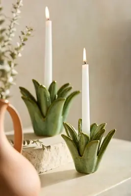 Aloe Ceramic Taper Holder