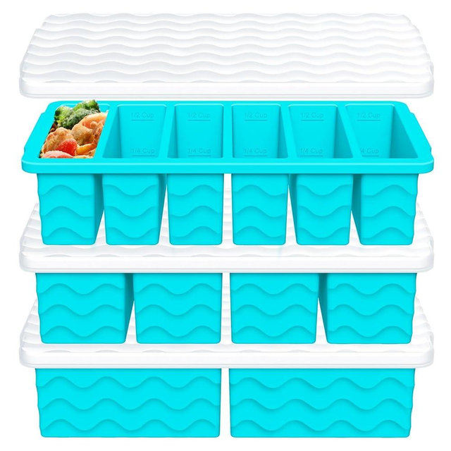 3-Pack Silicone Freezer Trays with Lid,2 Large 2-Cup(500ml)&4 Medium 1-Cup(125ml)&6 Small 1/2-Cup(75ml) Soup Freezer Container Molds,Ice Cube Tray For Meal Prep&Freezing Soup,Stews,Sauces