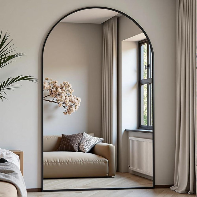 Arched Full Length Mirror, 81"x41", Large Floor Mirror with Stand, Arch Full Body Standing Mirror for Leaning or Wall Mounted Hanging Bedroom, Living Room,Dressing Room, Black