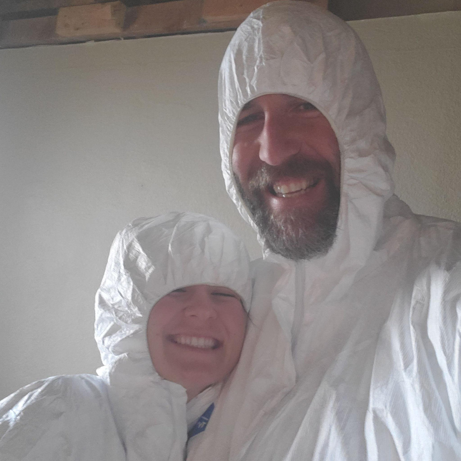 Every "Honey" needs to experience the hardships of her own Honey-do list. Here Paulina and Darren are preparing to climb into their attic to remove old insulation! Building our bond!
