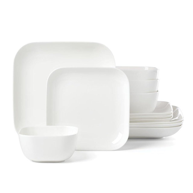 Lenox Dinnerware Set, Studio 1414 Square 12-Piece Set, Service For 4, Bone China Material, Dishwasher & Microwave Safe, Home And Kitchen, Kitchen And Dining, Plates And Bowls Sets (White, 12 Pieces)