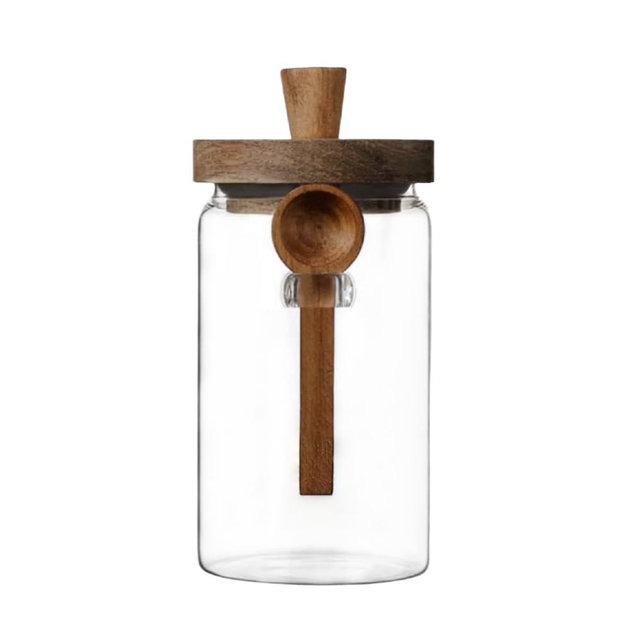 ANSQU 34oz Glass Jar with Wooden Lid & Spoon, Food Storage Containers Coffee Jar Coffee Grounds Container, Food Storage Canister, Kitchen Pantry Storage Container