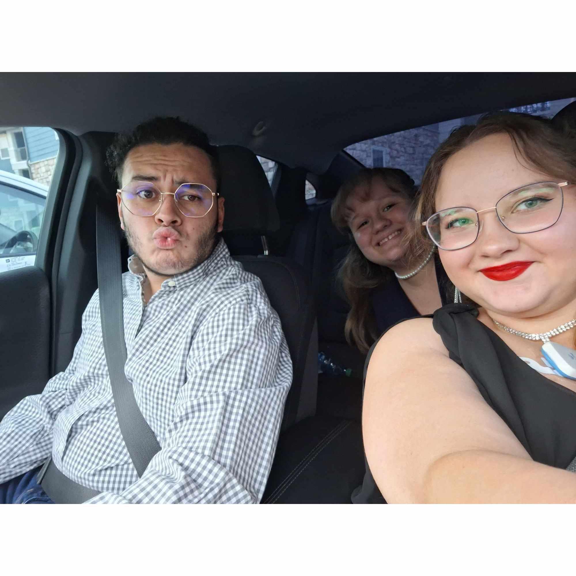 Connie, Carson, and Jackie going to a choir event at Txst