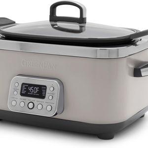 GreenPan Elite 14-in-1 Programmable 6QT Electric Slow Cooker, Dishwasher Safe Lid & Removable Crock, PFAS-Free Healthy Ceramic Nonstick Multi-Cooker, Sear, Sauté, Brown, Steam Basket, Roast, Clay