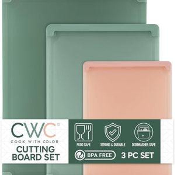 COOK WITH COLOR Extra Large Cutting Board Set, Jumbo-Sized Boards with Rubber Border for Enhanced Cooking Experience, 3-Piece, Blue/Teal