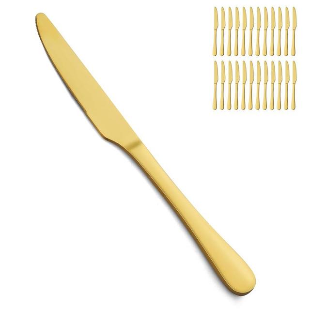 Gymdin Gold Dinner Knives Set of 24, 8.8” Ultra Sharp Knives Set, Butter Knives, Knives Set with 3 mm Thick Handle, Food Grade Stainless Steel Table Knife, Knives Silverware, Dishwasher Safe