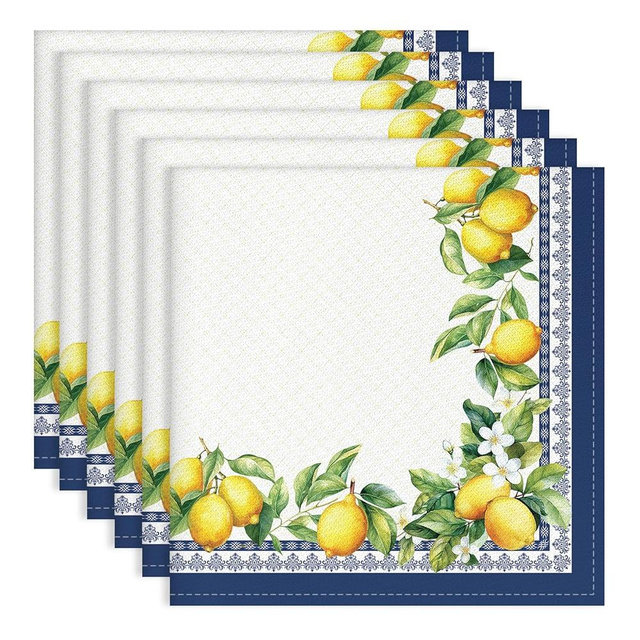 Arquiel Lemon Green Leaf Print Cloth Napkins 100% Cotton, 18" X 18" Dinner Napkins Cloth Set, Washable Napkins for Home, Kitchen, Dinner, Party, Wedding, Cocktail, Set of 6