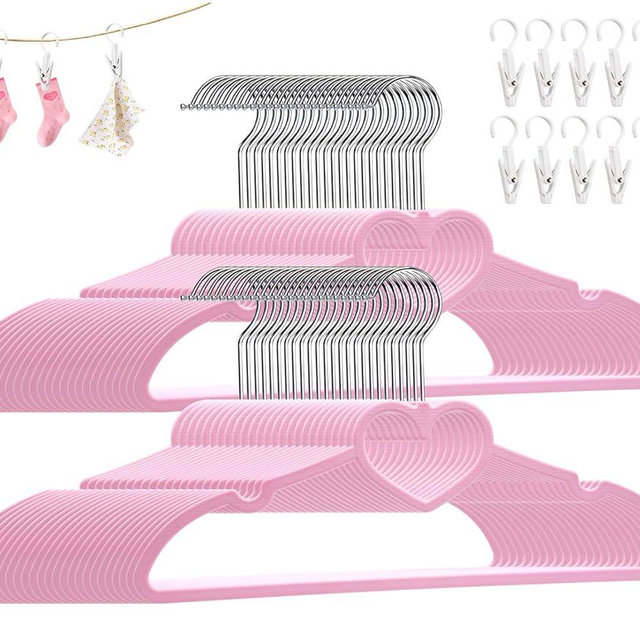 ZRKFSR Plastic Hangers 80 Pack, Pink Clothes Hanger with 10 Clips- Ultra Thin Space Saving with 360 Degree Swivel Hook -Strong Adult for Dress,Shirt,Coats