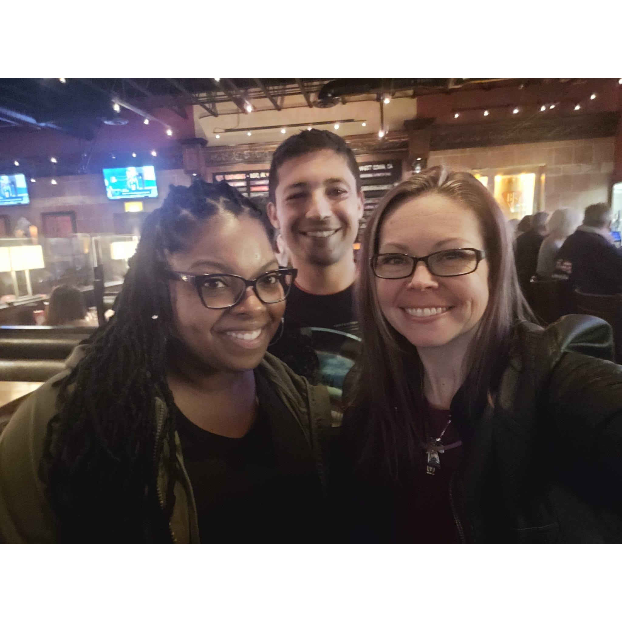 Patrice, Chris, and Amy, all the way across town at BJ's in Henderson, catch up and talking smack about everyone!
