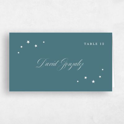 Grayed Teal, Blue Wedding Place Card - Emery