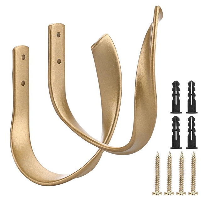 Sumnacon 2 Pcs Aluminum Alloy Curtain Holdbacks - Decorative Wall Mounted Drapery Tiebacks with Screws, Heavy Duty Window Treatment Holdbacks for Home Decor, Gold