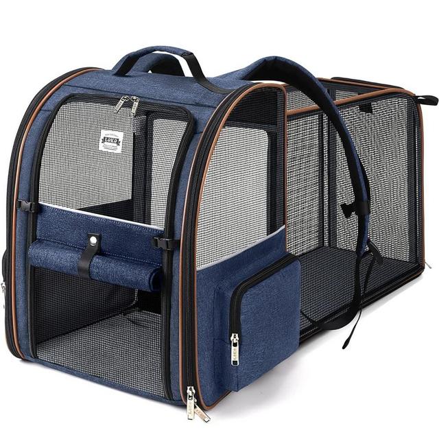 Lekebobor Large Cat Backpack Carrier Expandable Pet Carrier Backpack for Small Dogs Medium Cats Fit Up to 18 Lbs, Dog Backpack Carrier, Foldable Puppy Backpack Carrier for Travel, Hiking,Blue