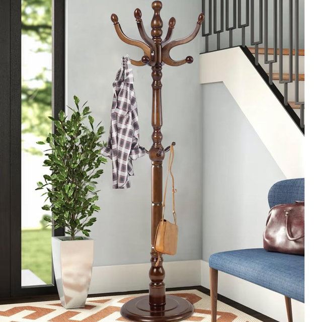 Wood Coat Rack, Heavy Duty Coat Rack Freestanding with 11 Smooth Hooks, Vintage Coat Tree, Clothes Hanger Stand with Stable Disc Base for Entryway, Bedroom (Walnut Brown)