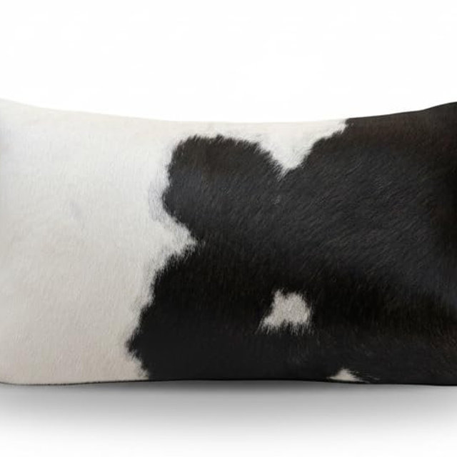NGF Genuine Cowhide Lumber Pillows Cushion Cover - Leather Hair on 12' x 22' Throw Pillow - Handmade Leather Cushion Case with Hidden Zipper for The Living Room (Black & White, 12" x 22" Inches)