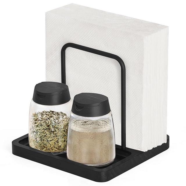 Mkono Napkin Holder for Table Farmhouse Wooden Napkin Dispenser Rustic Paper Napkin Storage for Kitchen Dining Room Coffee Bar, Black (Salt and Pepper Shakers not Included)