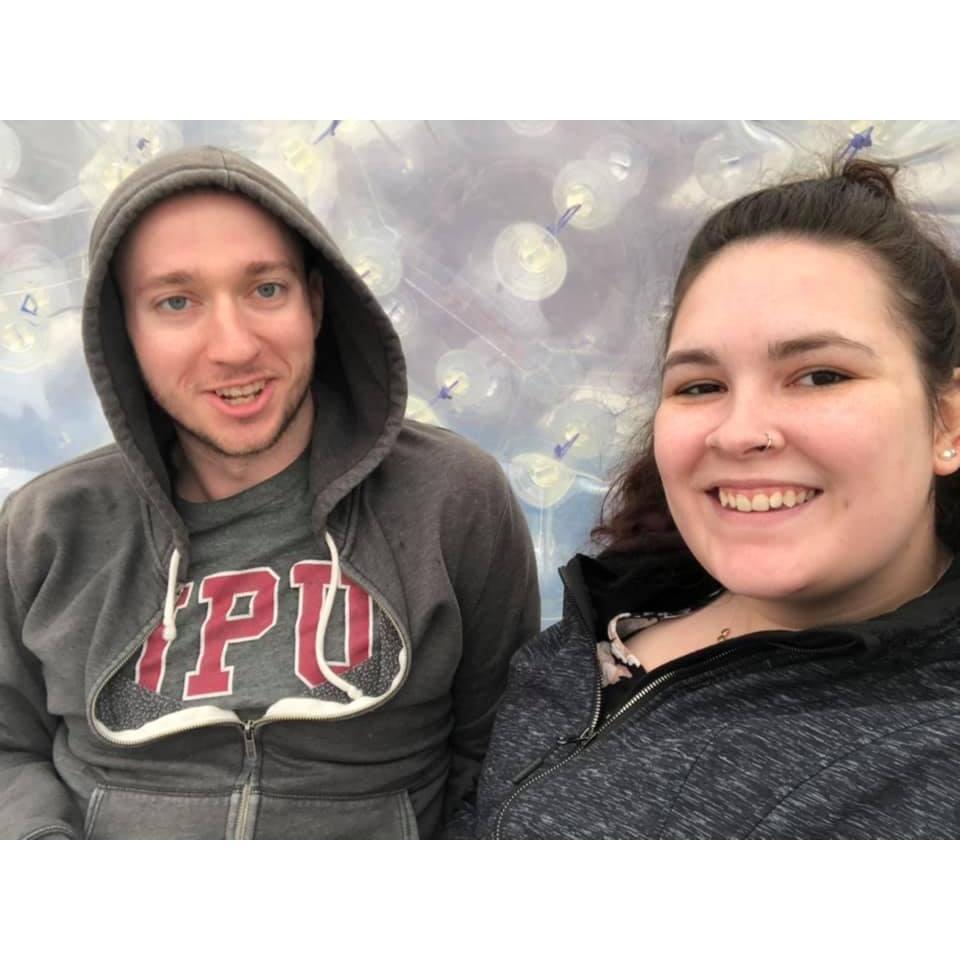Inside a Zorb ball about to be pushed down a mountain. Our most recent Tennessee getaway