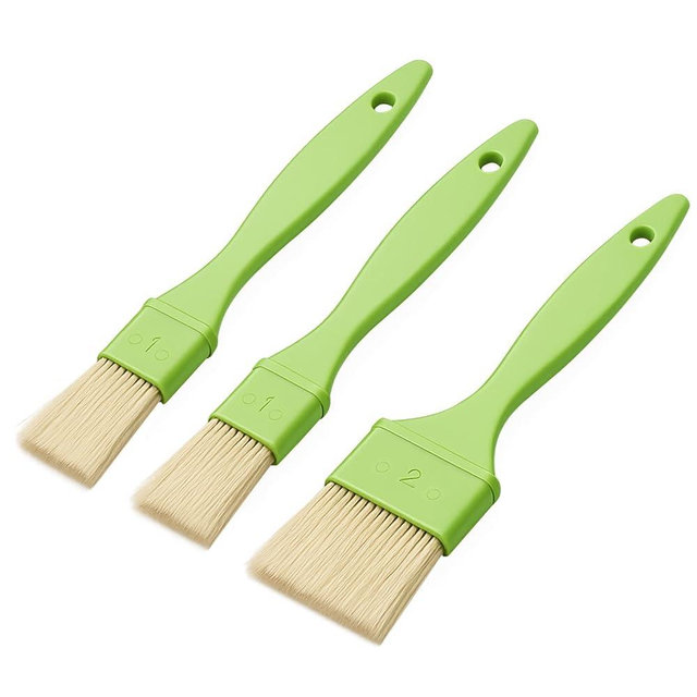 Miryelis 3 Pcs Pastry Brush Set, 1/1/2 inch Bristle Basting Brushes for Cooking, Heat Resistant, Kitchen Brush for Oil, BBQ Grill, Butter Sauce, Baking, with Hang Hole Design Green