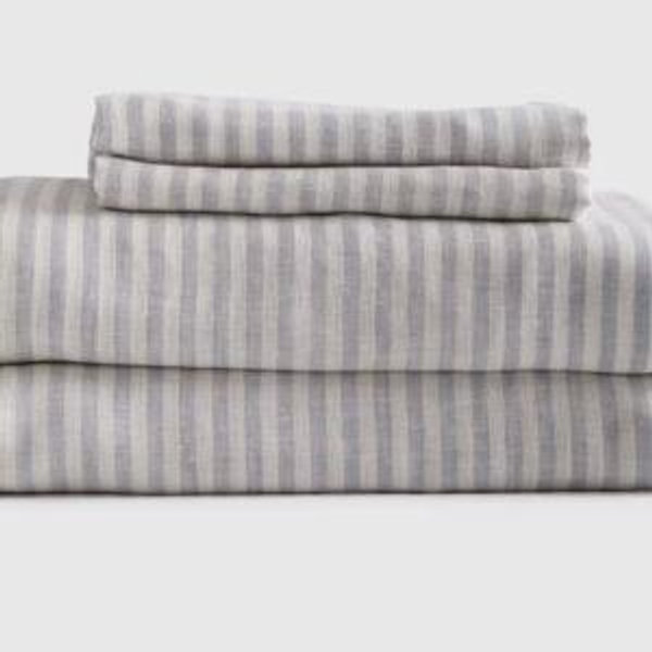 European Linen Stripe Sheet Set in Mist/white Stripe