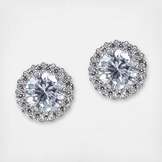 Round CZ Halo Stud Earrings
