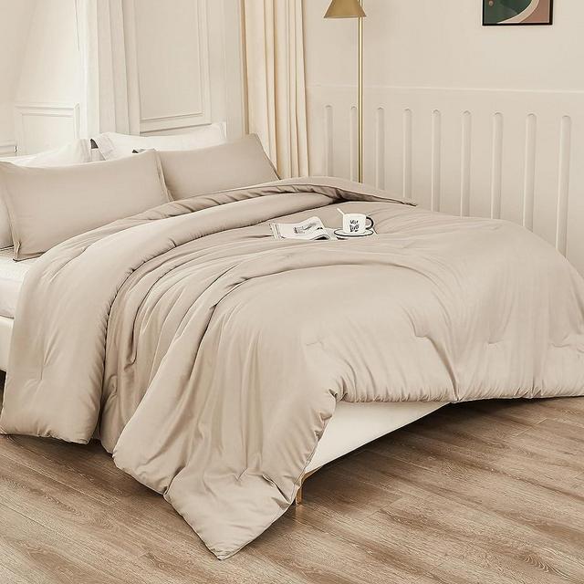 Litanika Oatmeal Comforter King Size, 3 Pieces Boho Lightweight Solid Bedding Set & Collections, All Season Fluffy Bed Set (104x90In Comforter & 2 Pillowcases)
