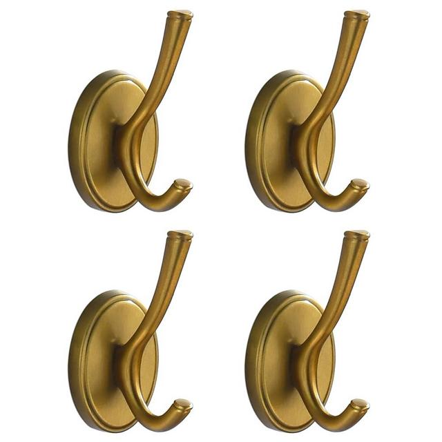 DMYMAT Antique Brass Towel Hooks, Vintage Gold Bathroom Robe Hooks Wall Mounted, 4 Pack Heavy Duty Wall Coat Hooks for Farmhouse Bedroom Kitchen
